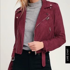 🆕RIDE WITH ME BURGUNDY VEGAN SUEDE MOTO JACKET